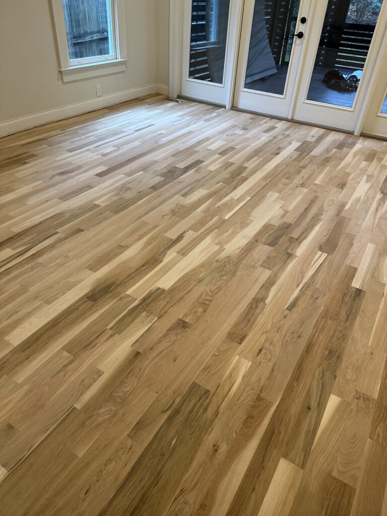 Newly installed natural oak hardwood floor